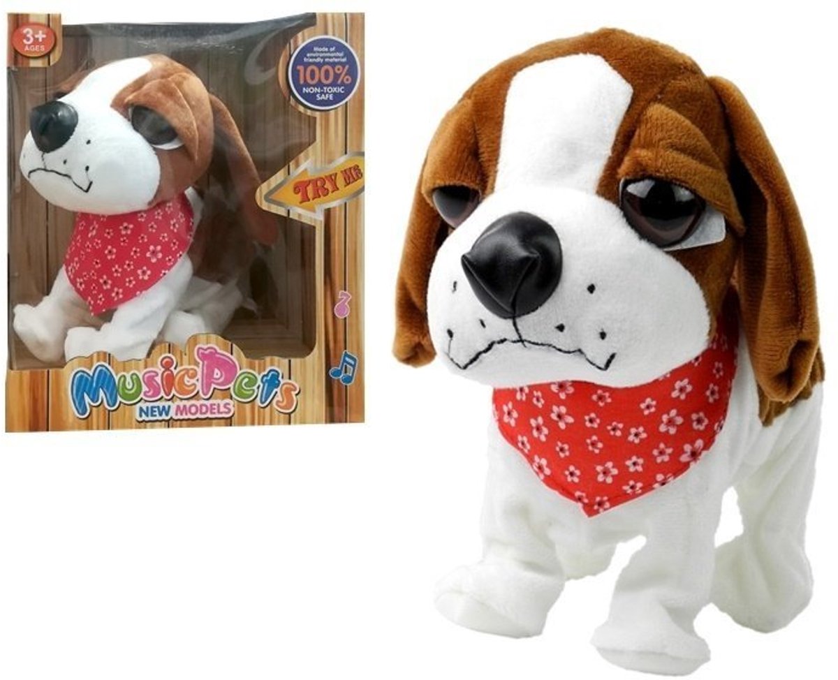 Interactieve hond aan de lijn blaft kwispelende staartsensoren