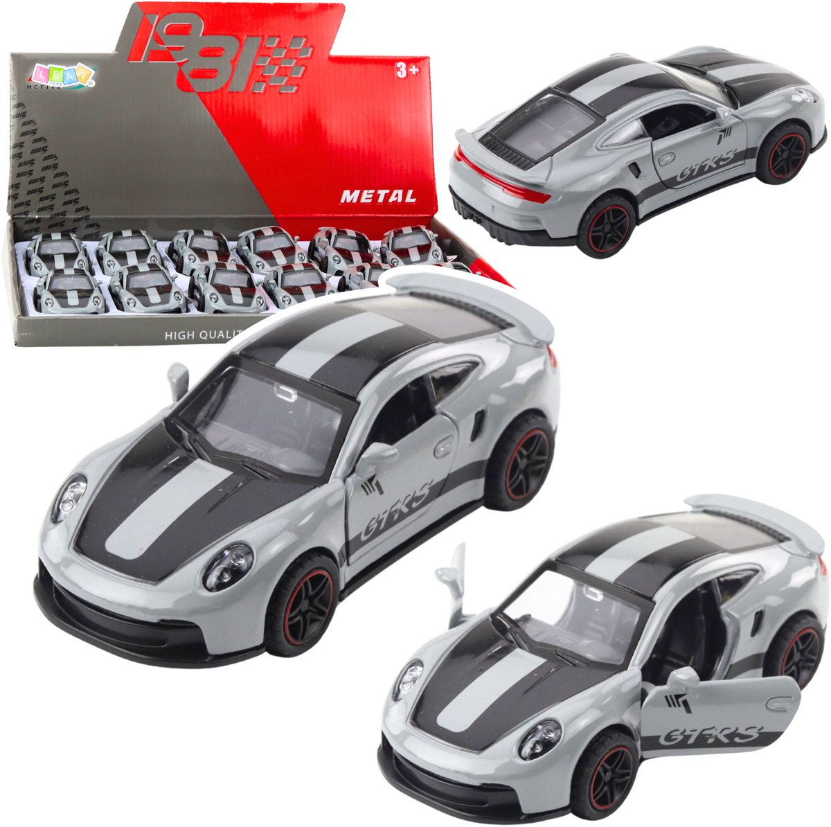Metalen raceauto met openslaande deuren grijs Gtrs 1:43 - UNI