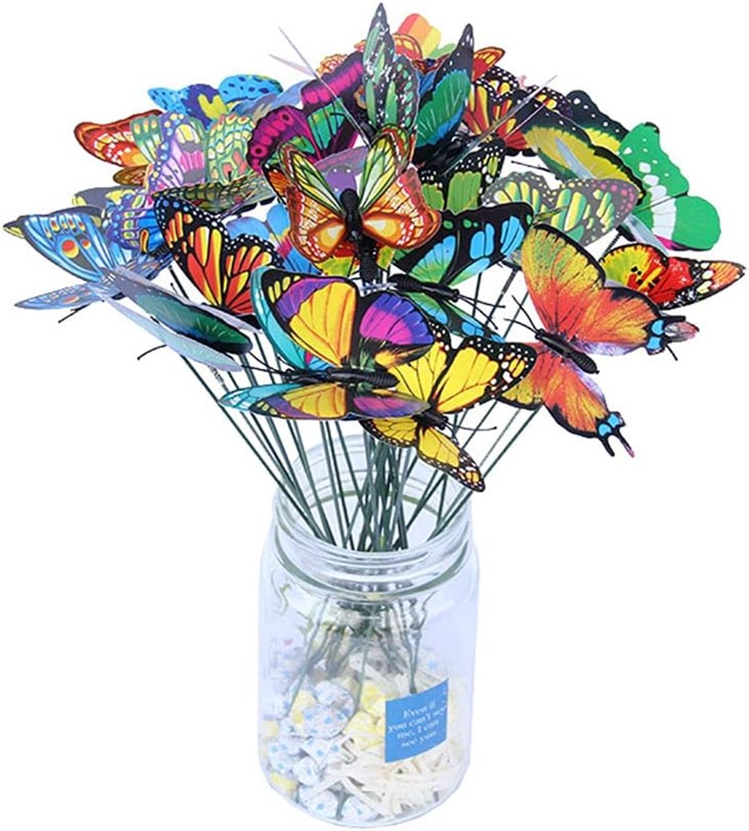 SnelShoppen - 50 Stuks Tuin Vlinder Stakes Waterdichte Vlinders voor Bloem- en Plantenpot Decoraties - 7cm Breed - Tuin Decoraties voor Kerst en Feest