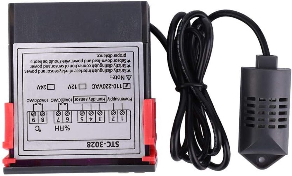 SnelShoppen - Digitale Temperatuur- en Vochtigheidscontroller met Geïntegreerde Sensor - 12V/24V/110V/220V - Veilig ABS - Dual Display Thermostaat voo