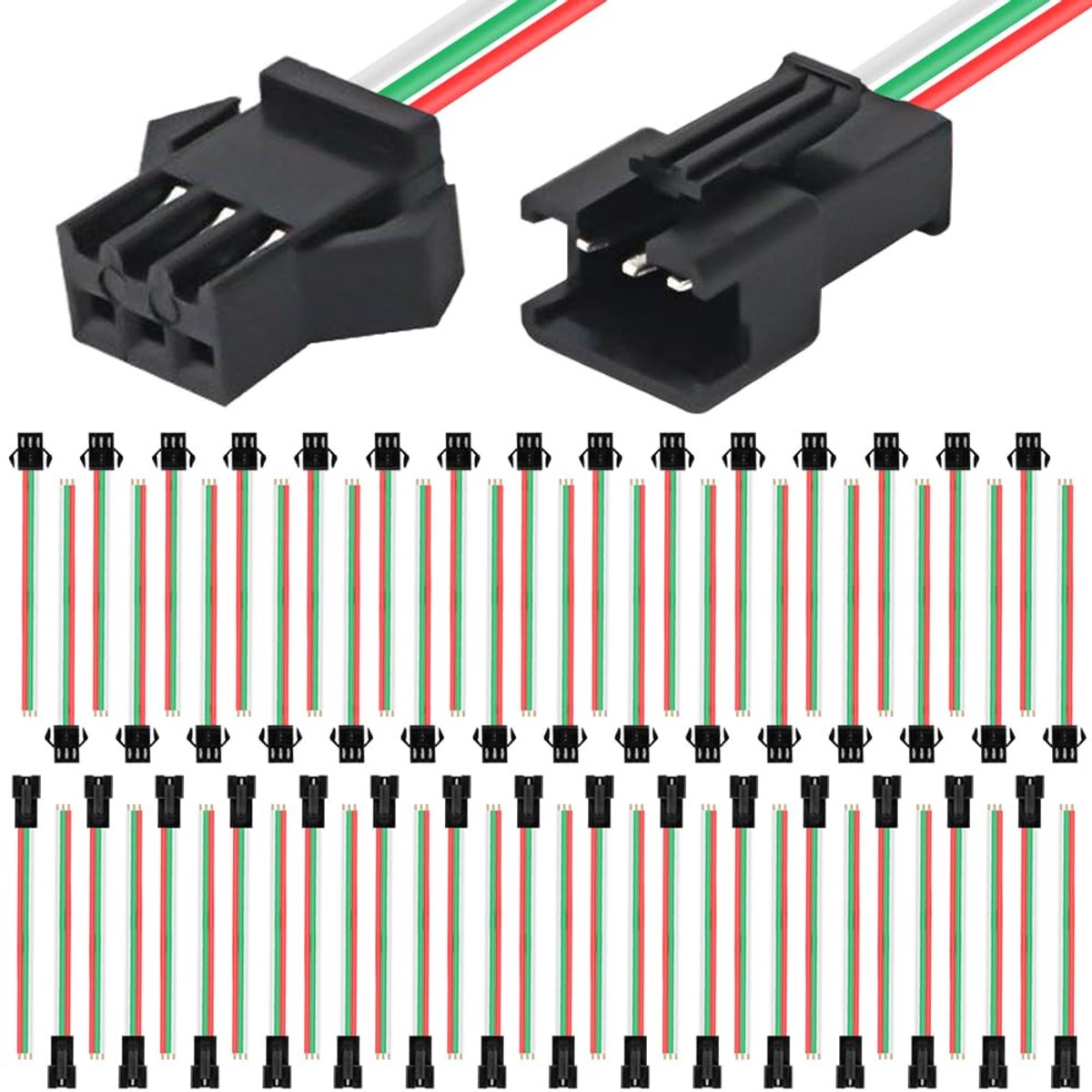 JST SM 3 Pin Connectors for WS2812B WS2812 WS2811, 22AWG LED Male/Female Connector Adapter Open Wire (60Pcs) - ShopVlot