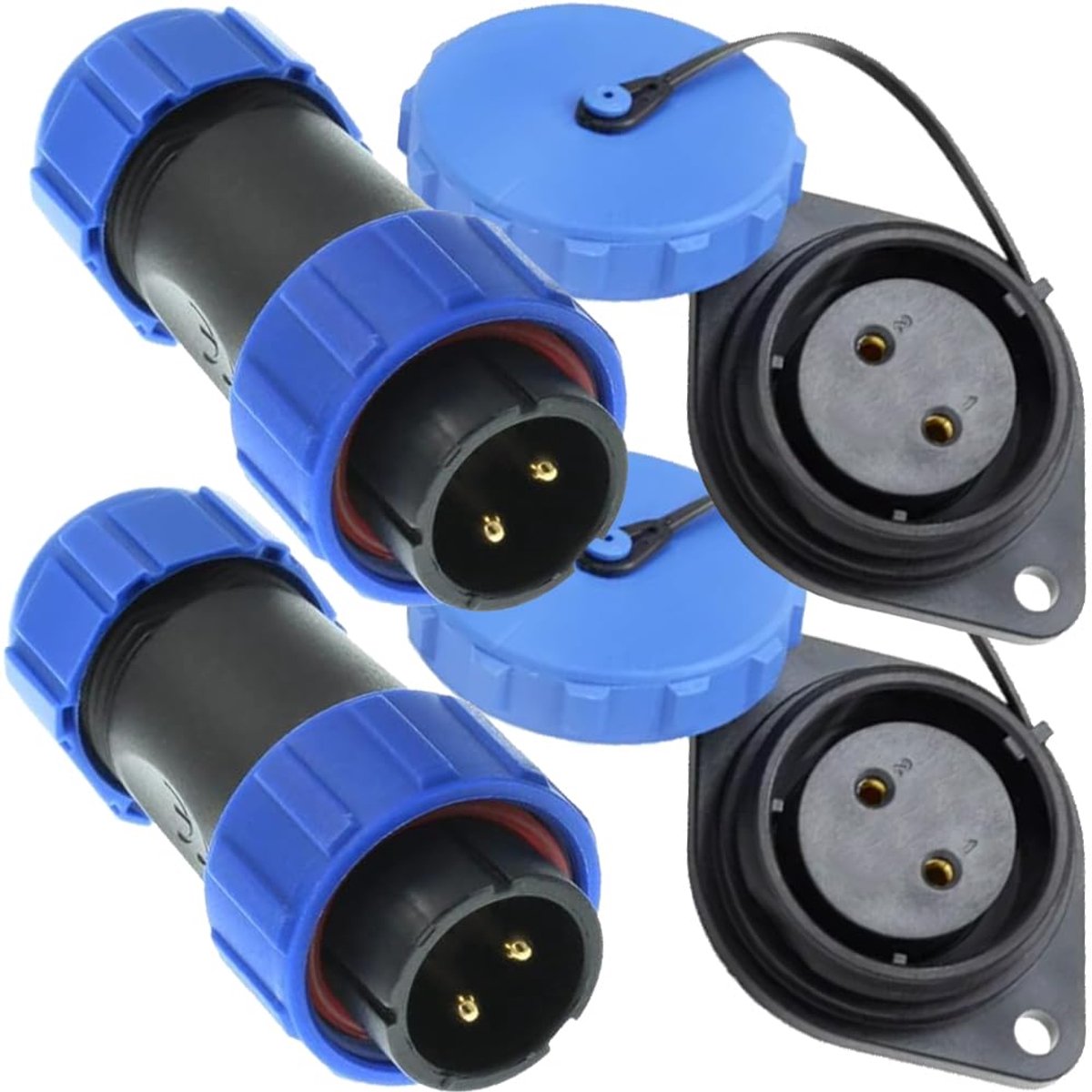 SnelShoppen - SP21 2Pin Paneelmontage 21mm Connector, Waterdicht IP68 Circulaire Kabel 12V 30A Stekker en Socket (4 Stuks, Plug Mannelijk & Socket Vro