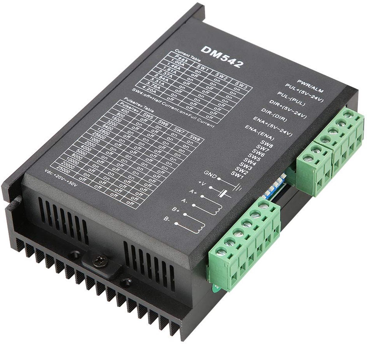 SnelShoppen - Nema 17/23 Steppermotor Driver DM542 2 Fase Stappermotor Driver 57/86 Serie 18-48VDC 4.2A voor 4- en 8-draad Motoren