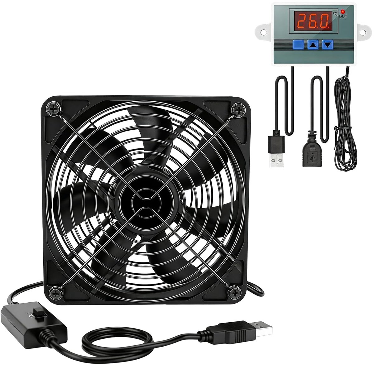 SnelShoppen - USB Ventilator 120mm met Digitale Temperatuurcontroller, 5V USB PC Ventilator met 3 Instelbare Snelheden, Duurzaam en Veilig voor PS5/Ro