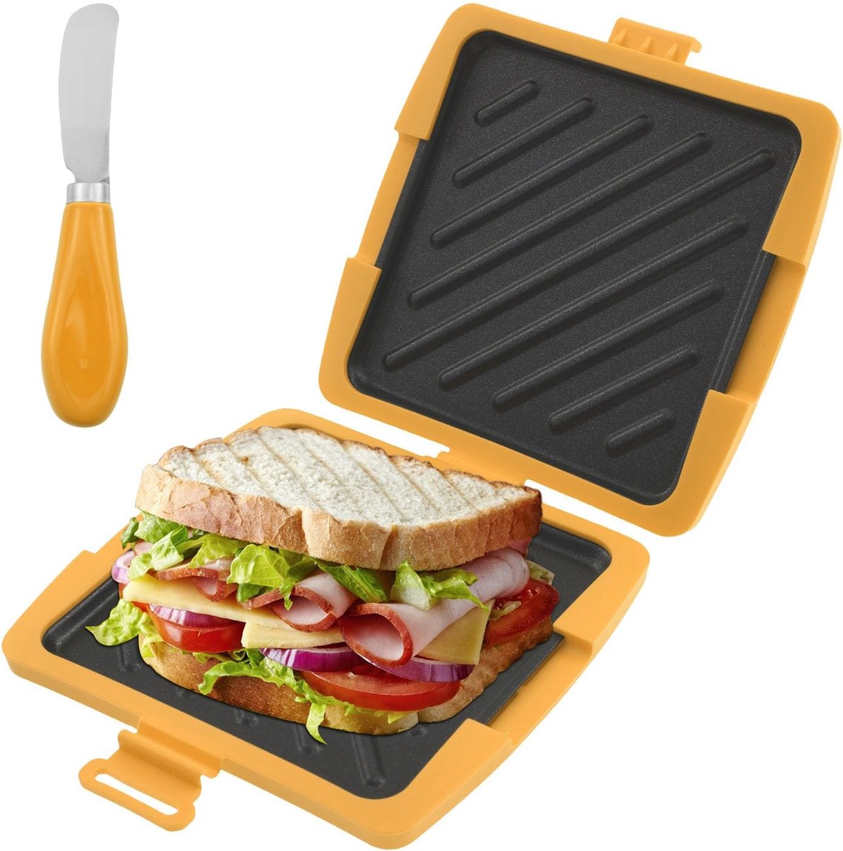 SnelShoppen - Sandwich Maker Magnetron Pers, 3 Minuten Grillpan voor Heerlijke Ontbijt Broodjes, Panini's, Draadloos, Anti-aanbak Coating, Perfect voo