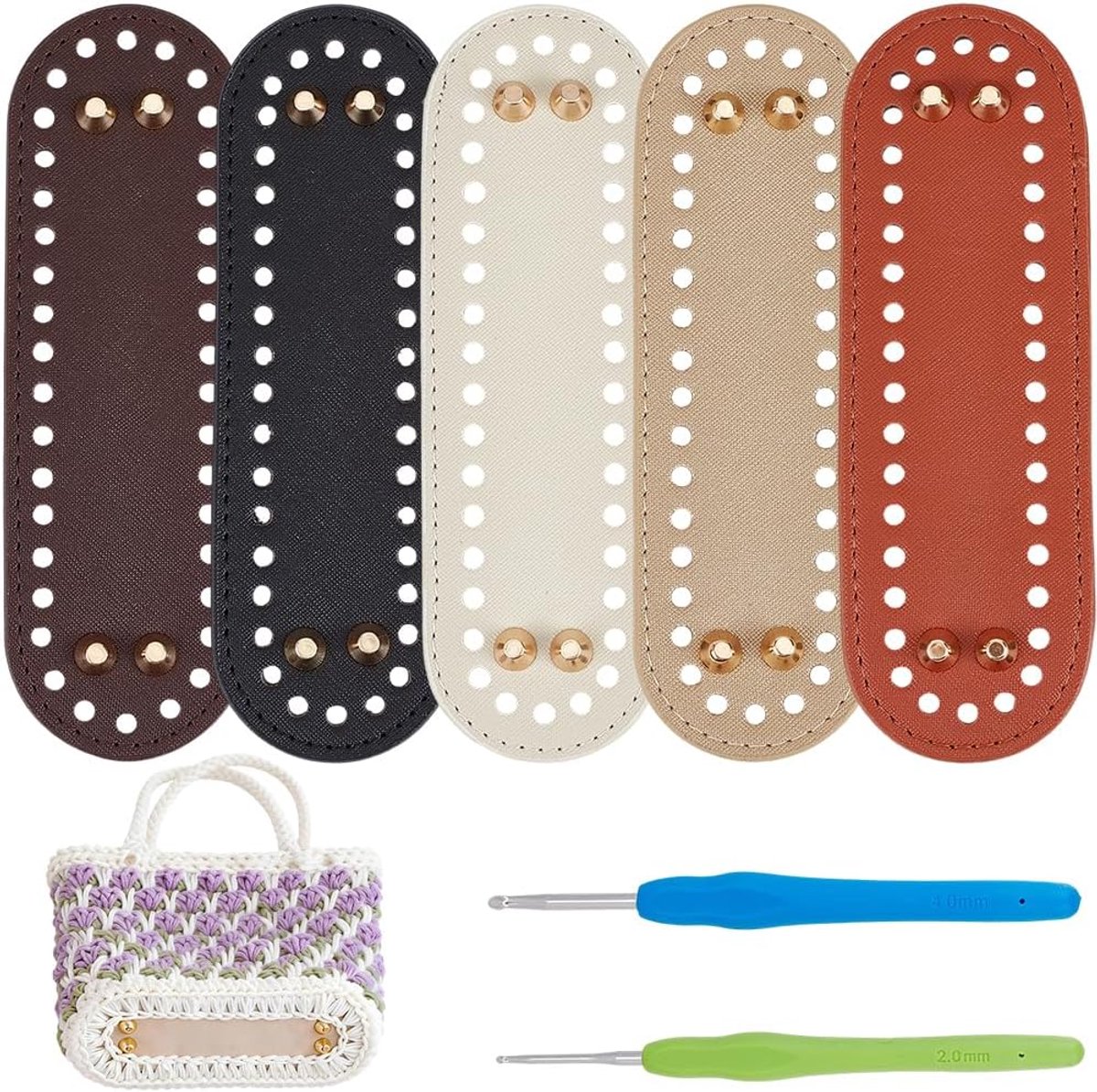 SnelShoppen - 5 Stuks PU Leder Tas Basis met 5 Kleuren, Breidiging Ringkussen Bodem, Lange Ovale Shaper Haak Kussen voor DIY Ambachtelijke Schoudertas
