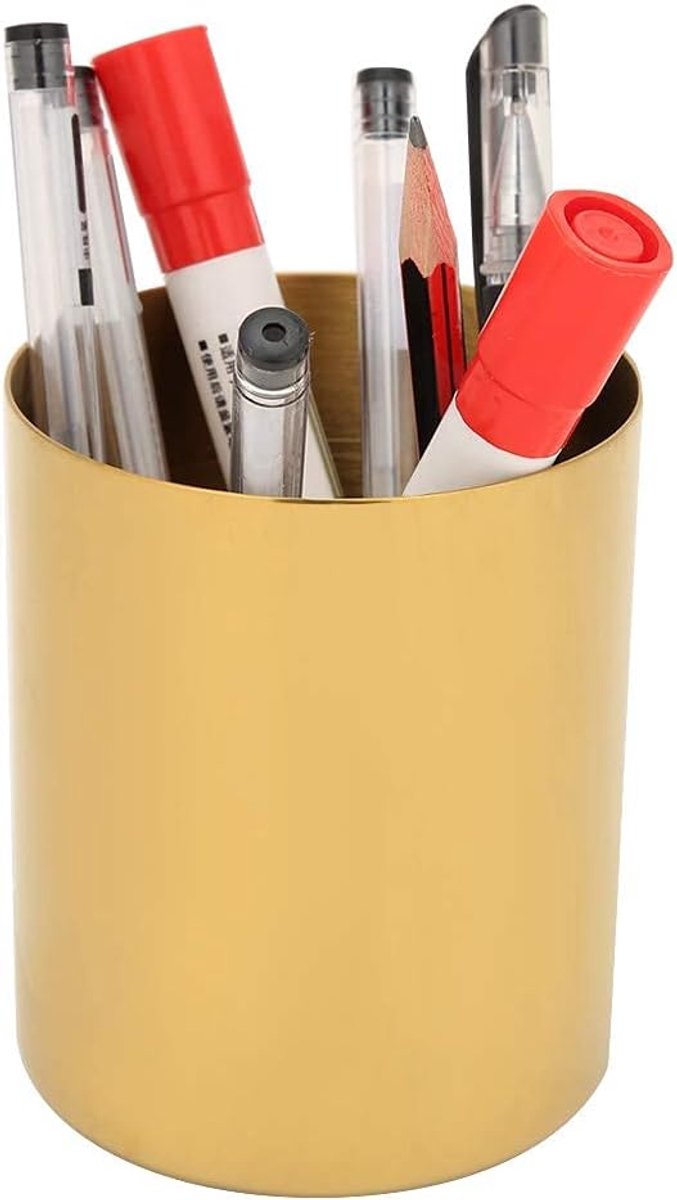 SnelShoppen - Gouden Ronde Penhouder van Roestvrij Staal - Luxe Metalen Organiser voor Pennen, Potloden, Make-up & Bloemdecoraties - Ideaal voor Burea