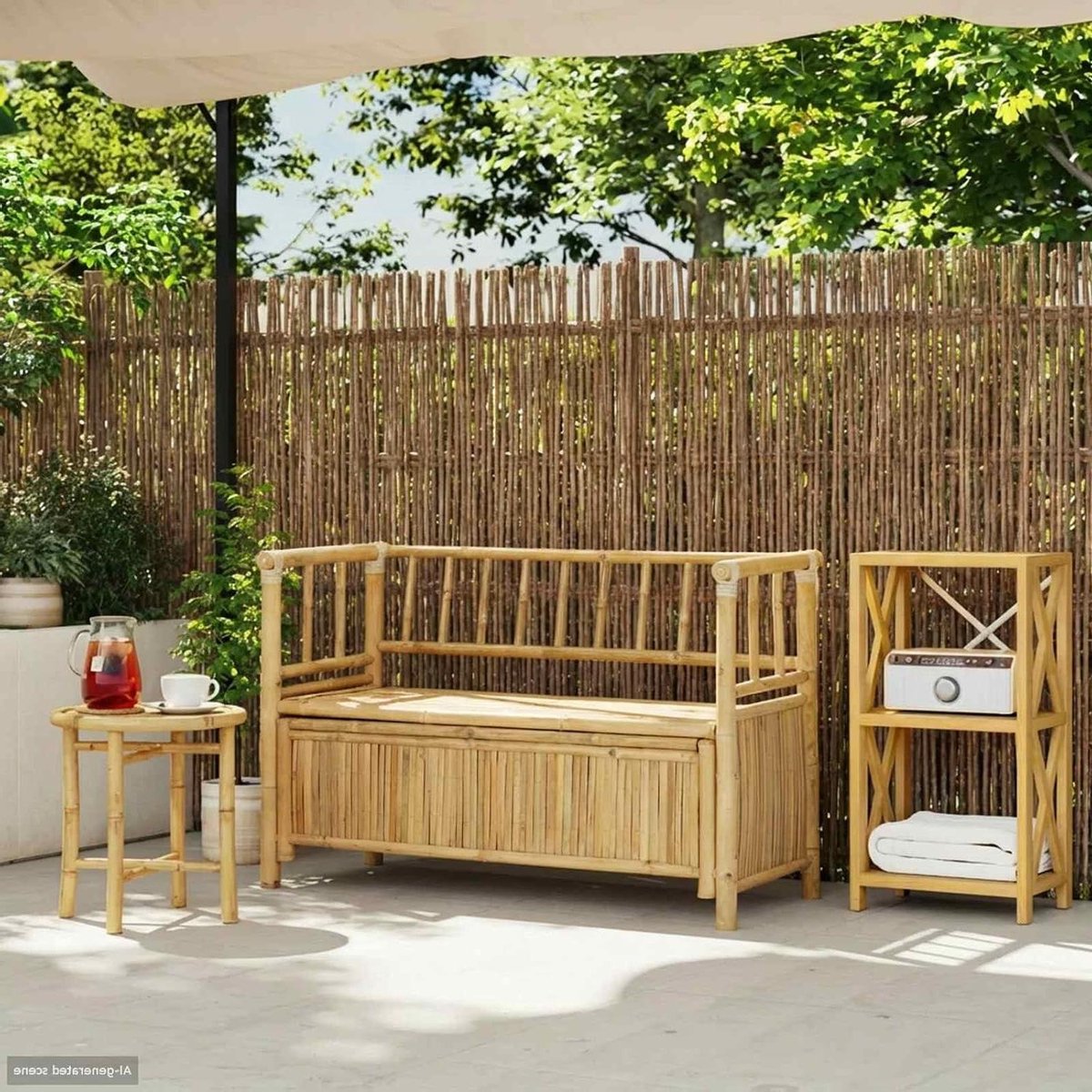 Tuinopbergbank - Buitenbank met opslag - Tuinmeubilair - Bamboe materiaal - 110 x 47 x 80 cm - Natuur