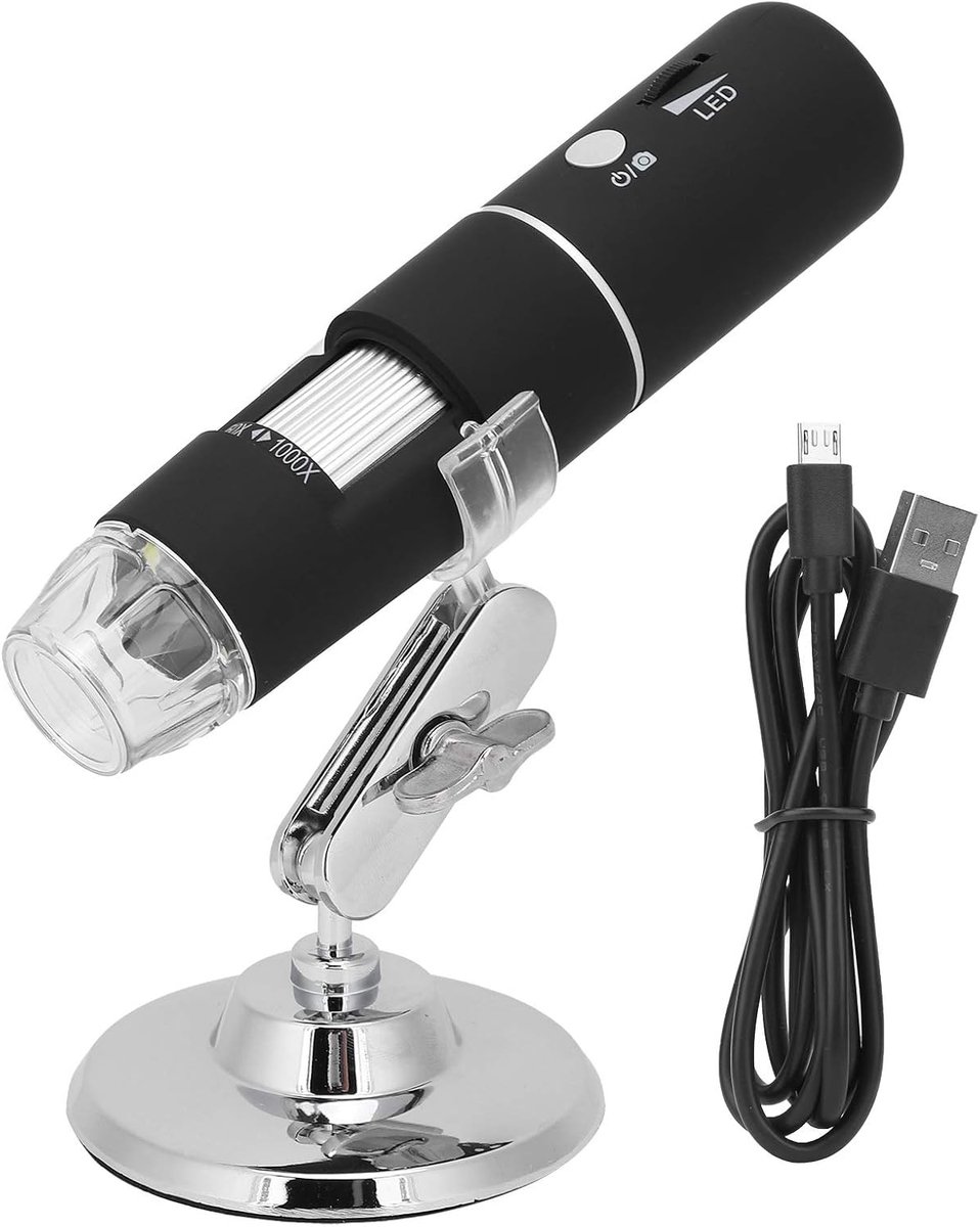 SnelShoppen - 1080P WiFi Digitale Microscoop 2MP 50-1000X Vergrootglas Camera met 8 LED Verlichting - Perfect voor Onderzoek, Hobby, Educatie