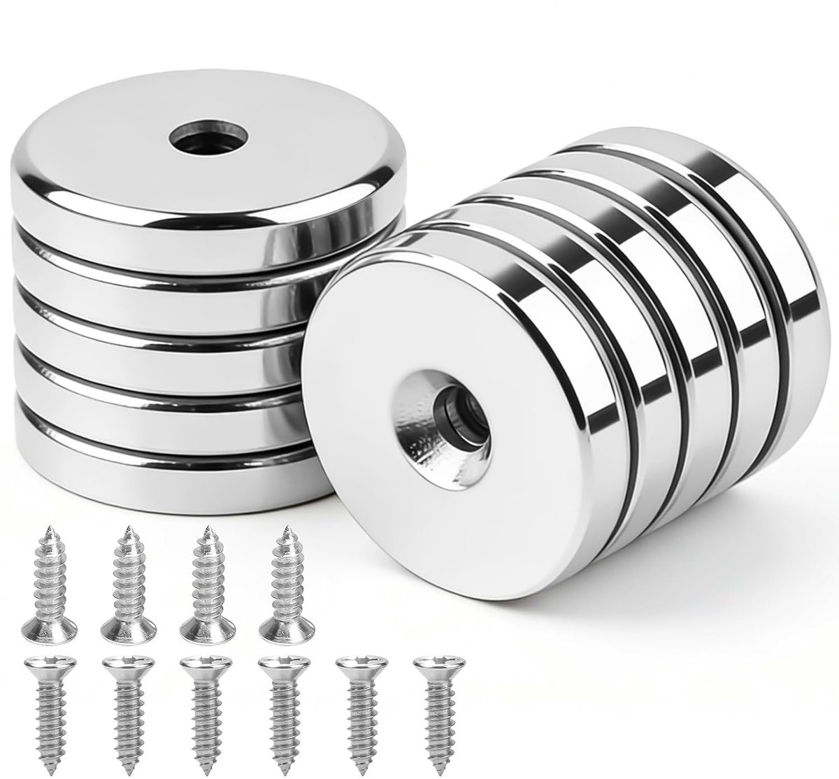 Neodymium Magnets Extra Strong 32 mm Strong Magnets with Hole, Pot Magnet with 36 kg Force and Screws, Round Screw On - ShopVlot