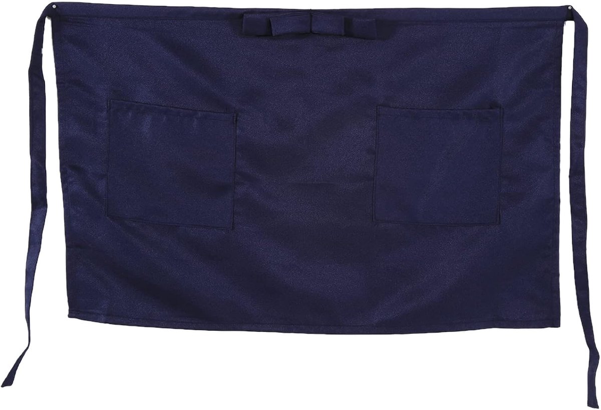 SnelShoppen - Keuken Schort voor Restaurant, Korte Taille Schort voor Server, Ober en Serveerster, 2 Praktische Zakjes, 100% Polyester, Marineblauw, I