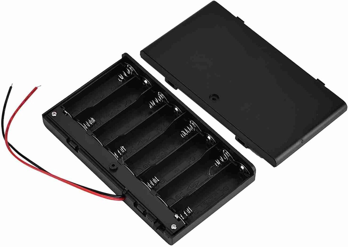 Batterijhouder AA - Batterij Opbergdoos - Batterijen Organiseren - Met Aan/Uit-schakelaar - 8 Batterijen - Zwart