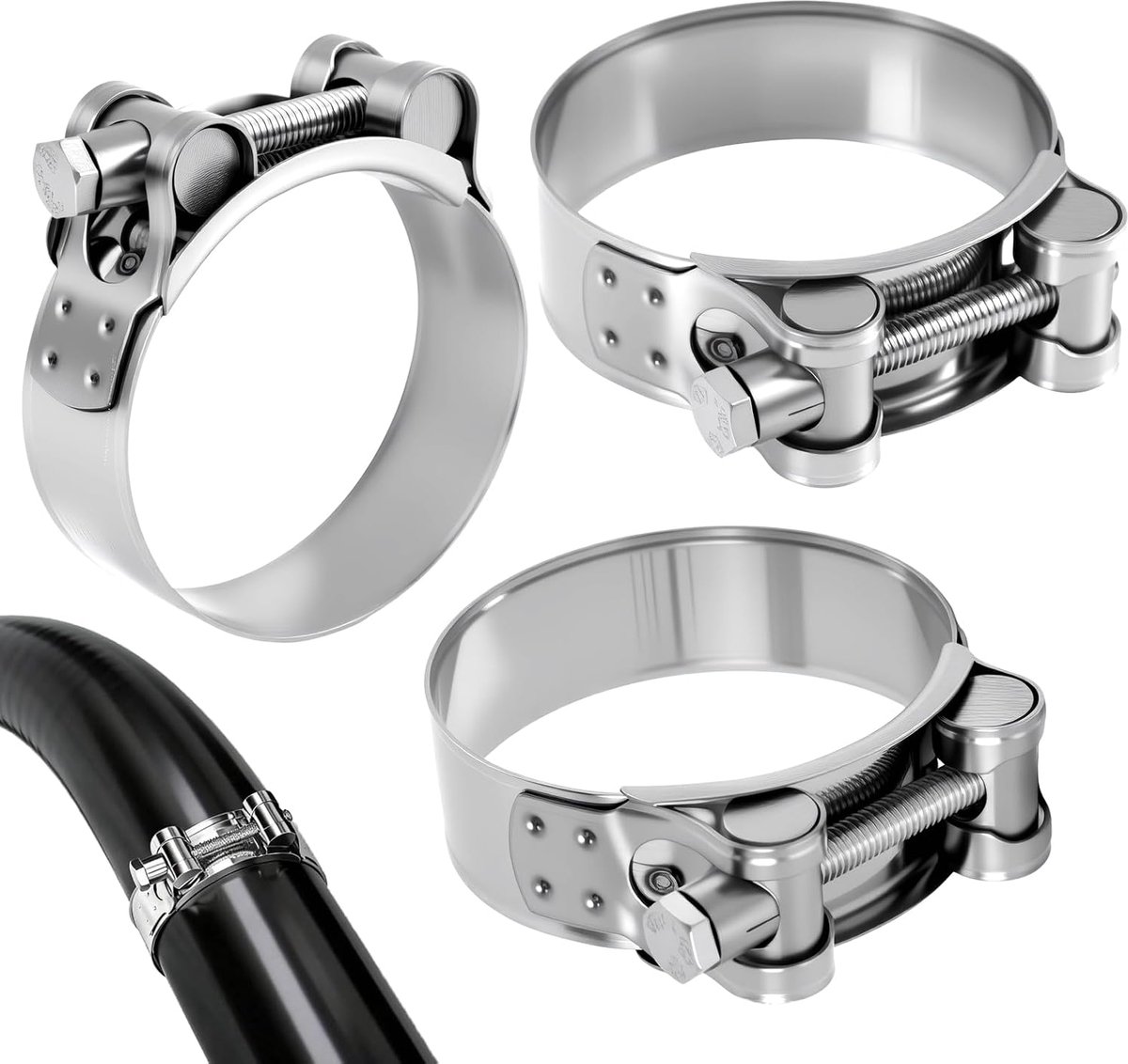 Pack of 3 Stainless Steel Hinge Bolt Clamp, 60-63 mm, Exhaust Clamp, Pipe Clamp, Tension Jaw, 22 mm Tyre Width for - ShopVlot