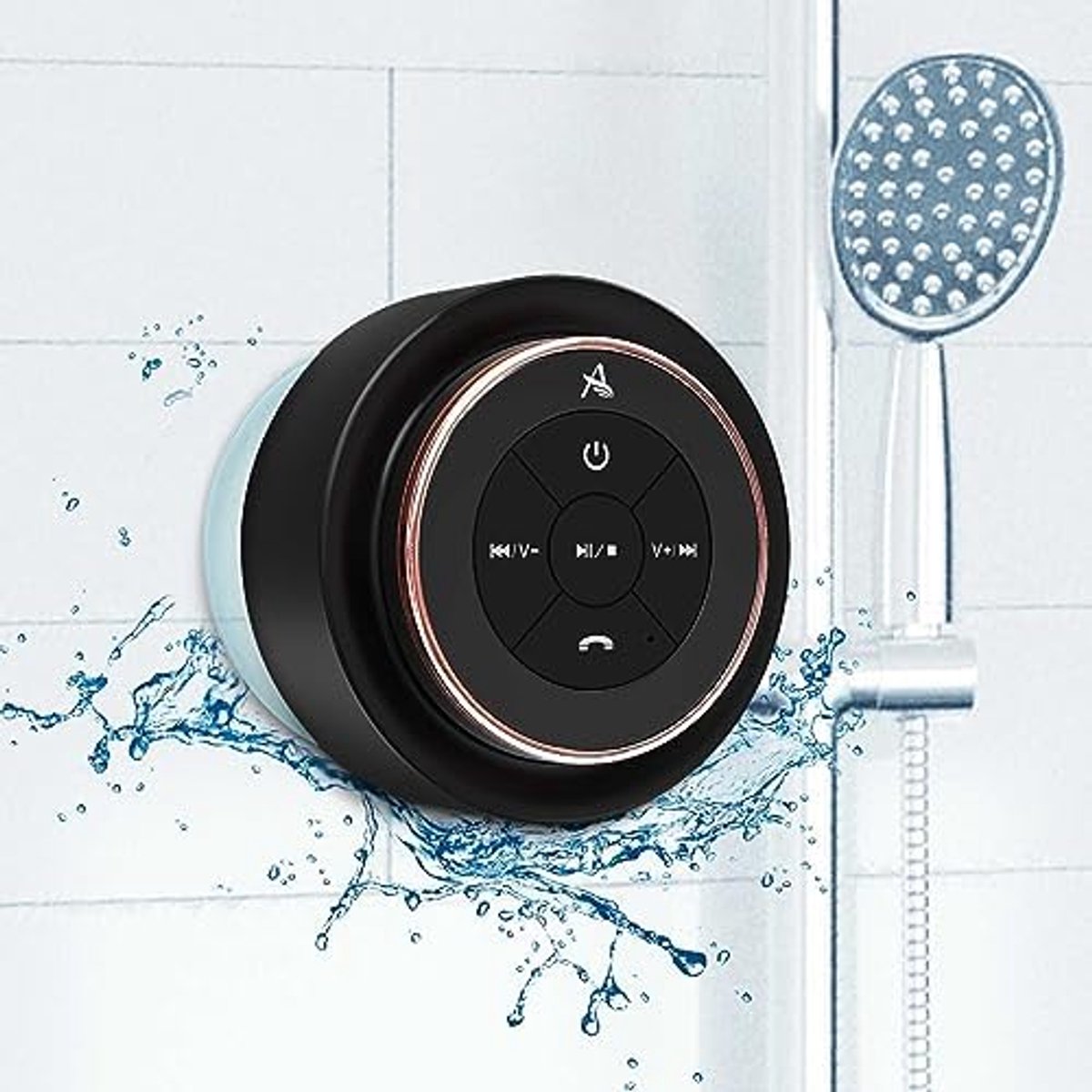 Waterdichte Douchespeaker - Bluetooth 5.0 - IPX7 - 12 Uur Speeltijd - Met Zuignap en Koord - Roze/Goud