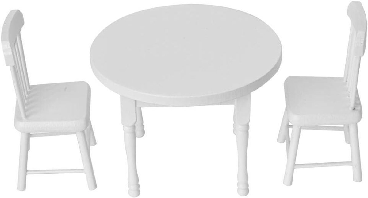 SnelShoppen - 1:12 Poppenhuis Mini Tafel Stoel Accessoires Set van 3 Stuks Houten Miniatuurmeubels voor Kinderen en Peuters - Speelgoed Decoratie
