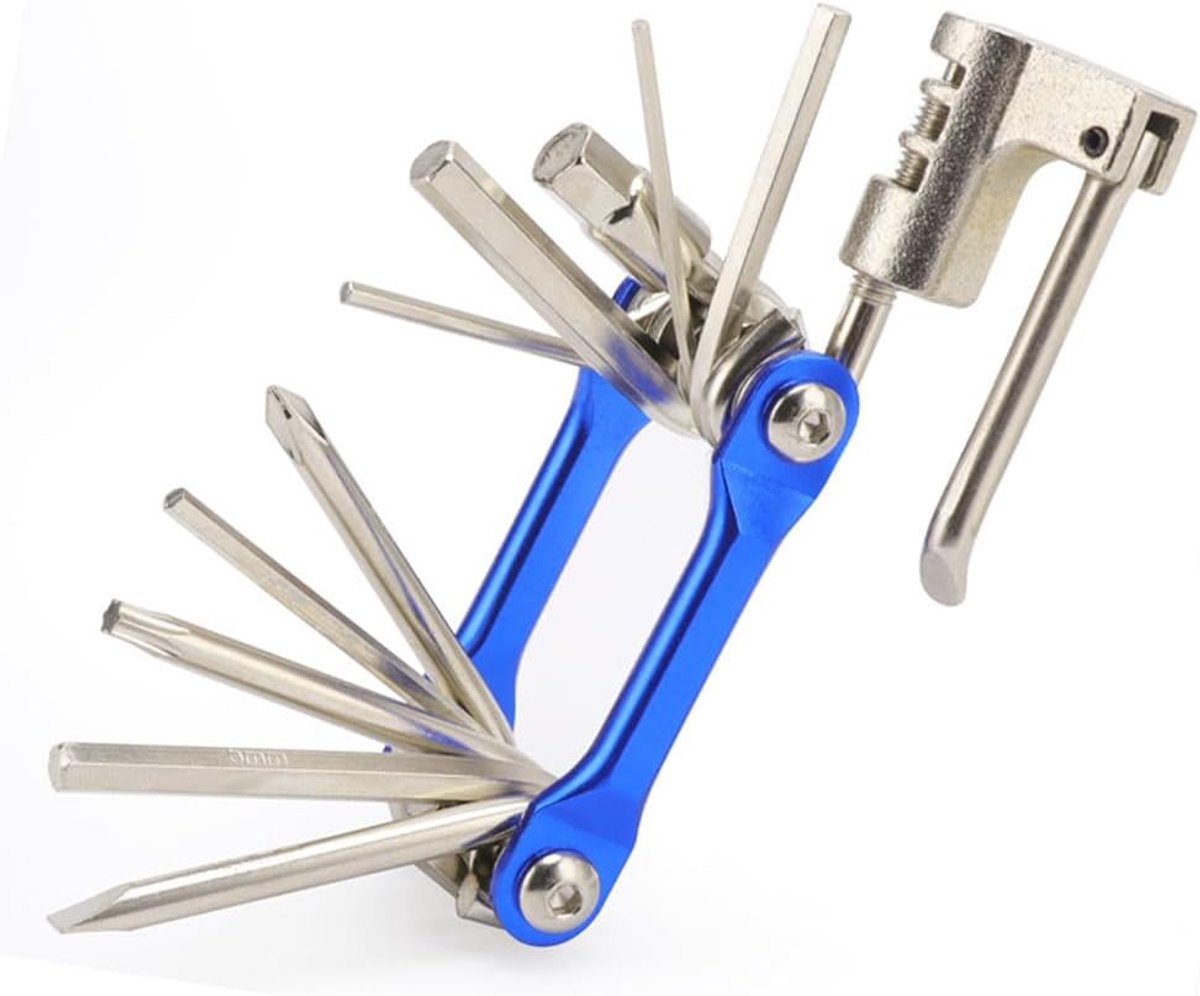SnelShoppen - Professionele 11 in 1 Multifunctionele Fietsreparatietools, Draagbare Vouwbare Fietsreparatieset, RVS Mini Fietsreparatie en Onderhoudss