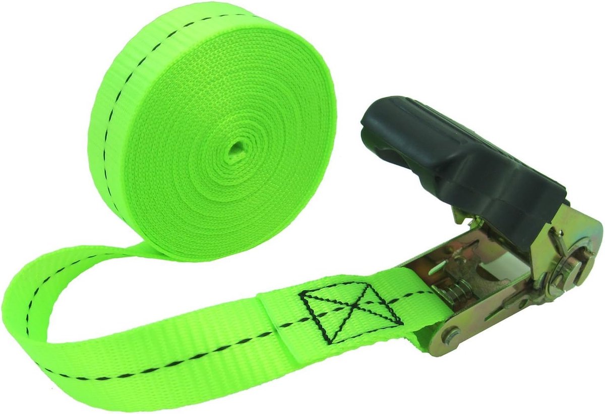 SnelShoppen - Ratchet Tie-Down Verstelbare Spanband zonder Haken - 1.700 lbs - 196 inch - Lichtgroen - Polyester - Voor Transport en Beveiliging van L