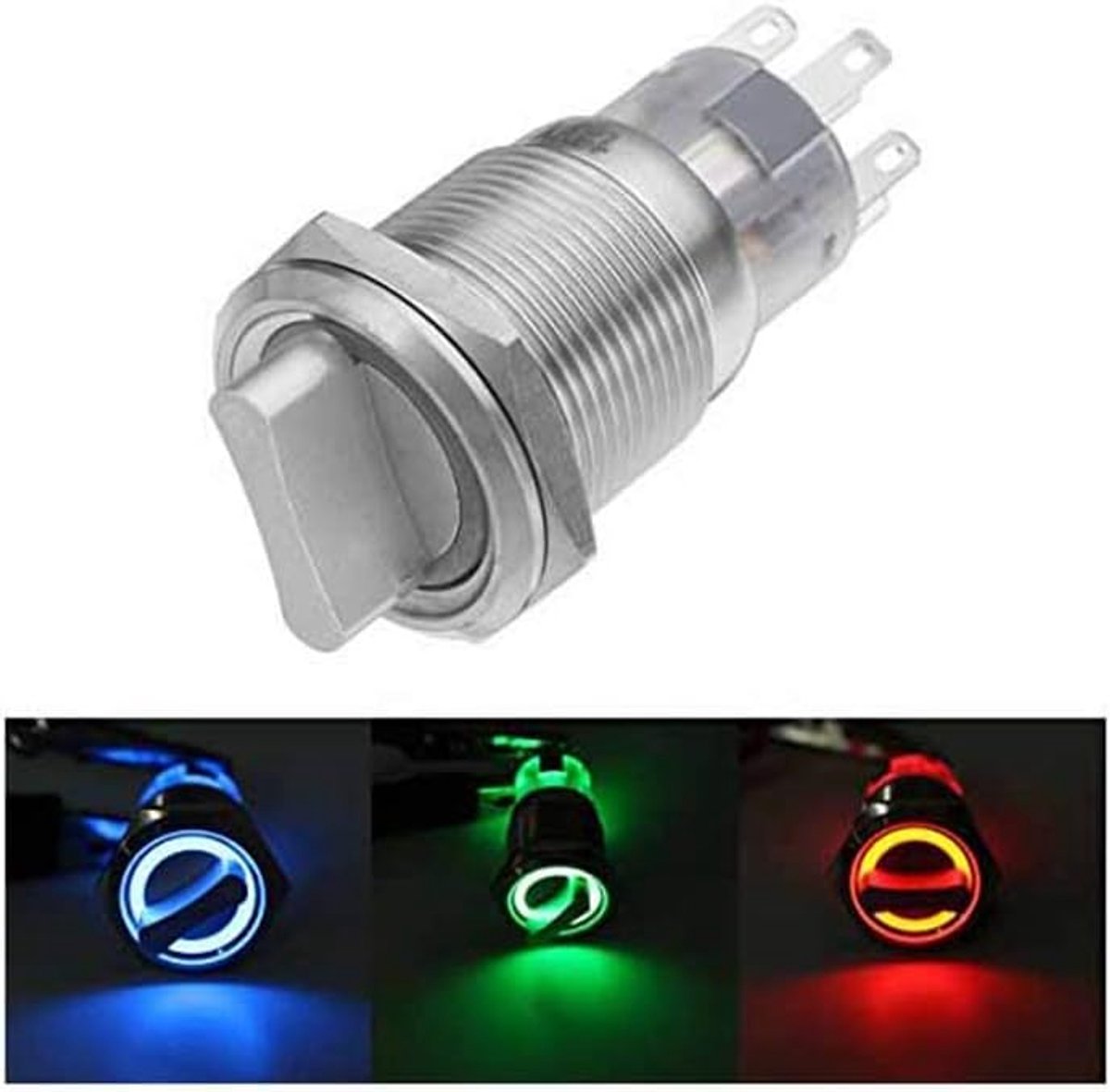 SnelShoppen - 19mm 3-positie 12V Schakelaar Metaal Slot RVS Waterdicht - Blauw, Duurzaam, Voor Auto, Caravan, Boot, Tuin en Meer