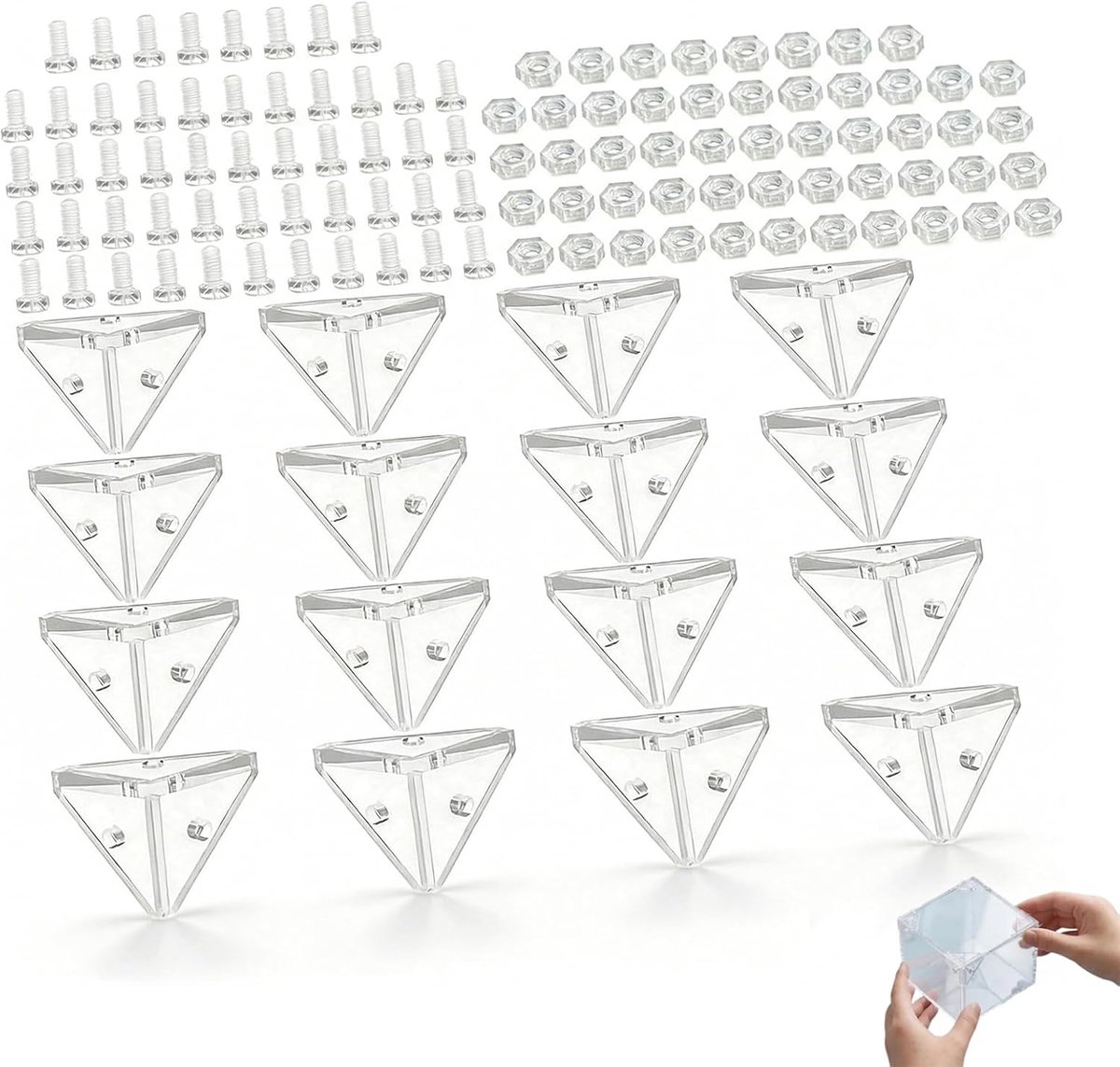 Hoekhouders 16 stuks - transparant acryl - met ronde schroeven en kristallen moeren - ideaal voor meubelverbindingen - ShopVlot