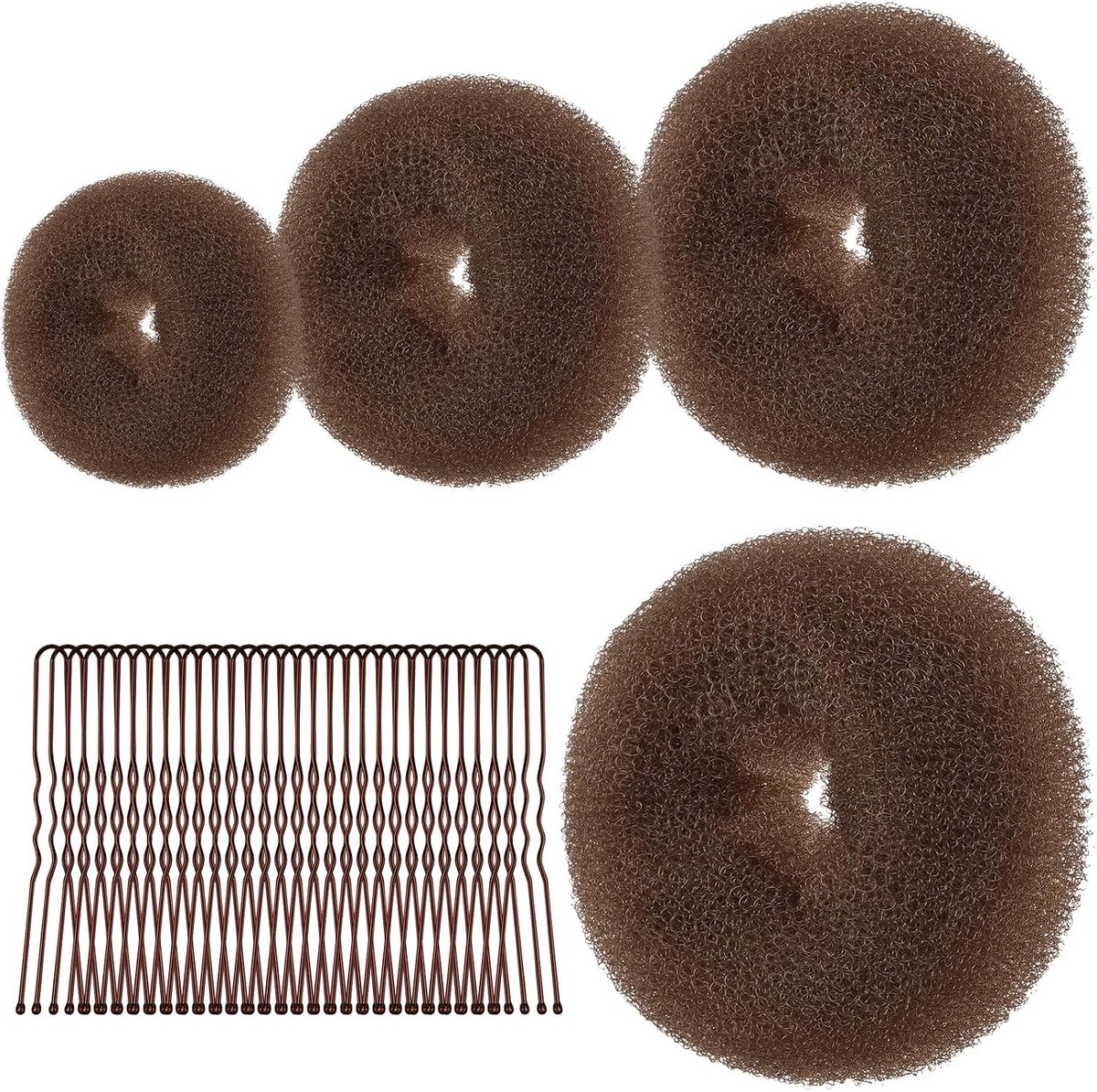 SnelShoppen - 4 Stuks Haar Donuts voor Buns met 30 U-vormige Clips - Lichtbruin - Ideaal voor Feestjes en Dagelijks Gebruik