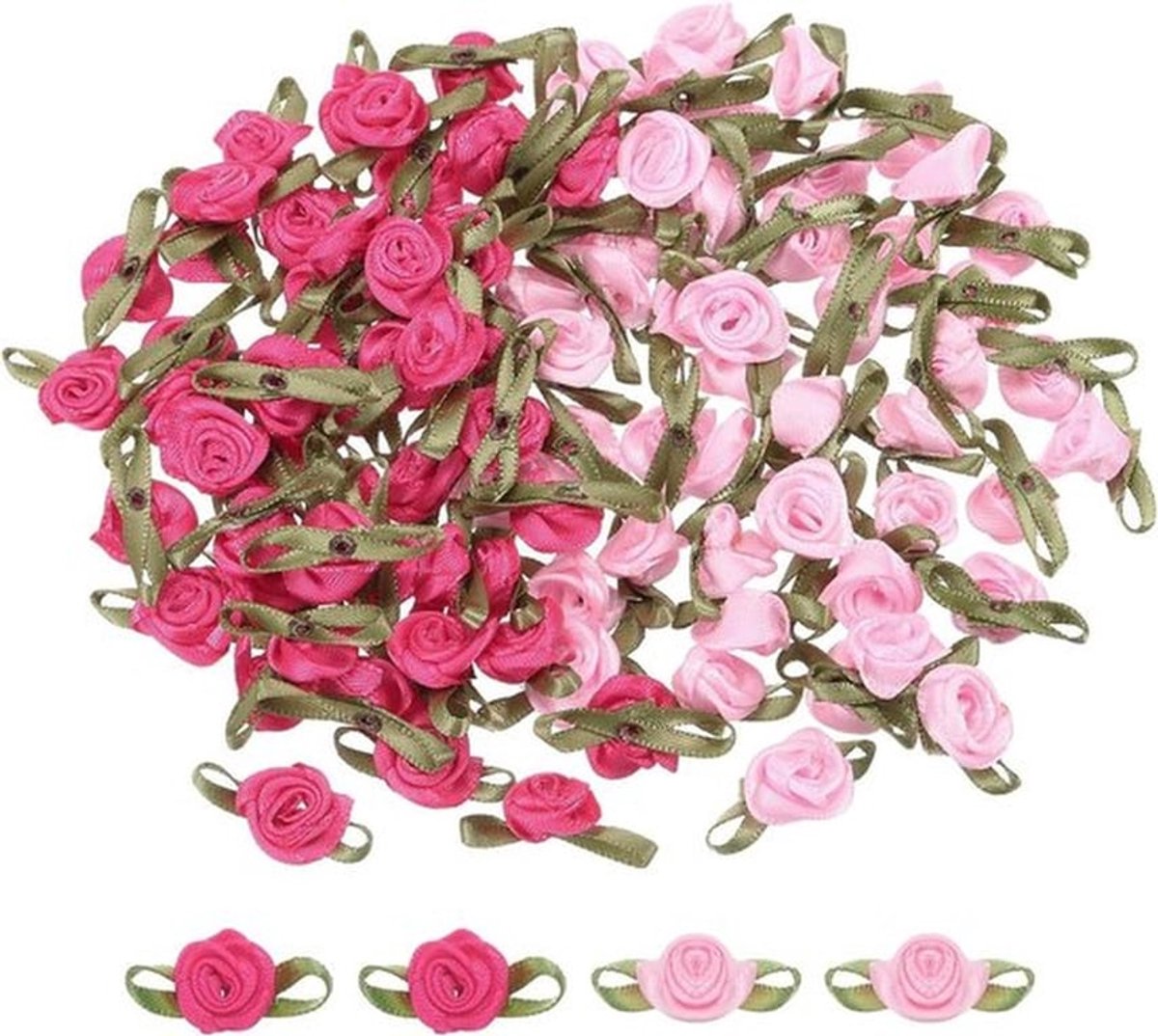 100 Stuks Mini Satijnen Rozen Bogen 5/8" x 1-3/16" voor DIY Knutselen, Bruiloften en Cadeauversiering
