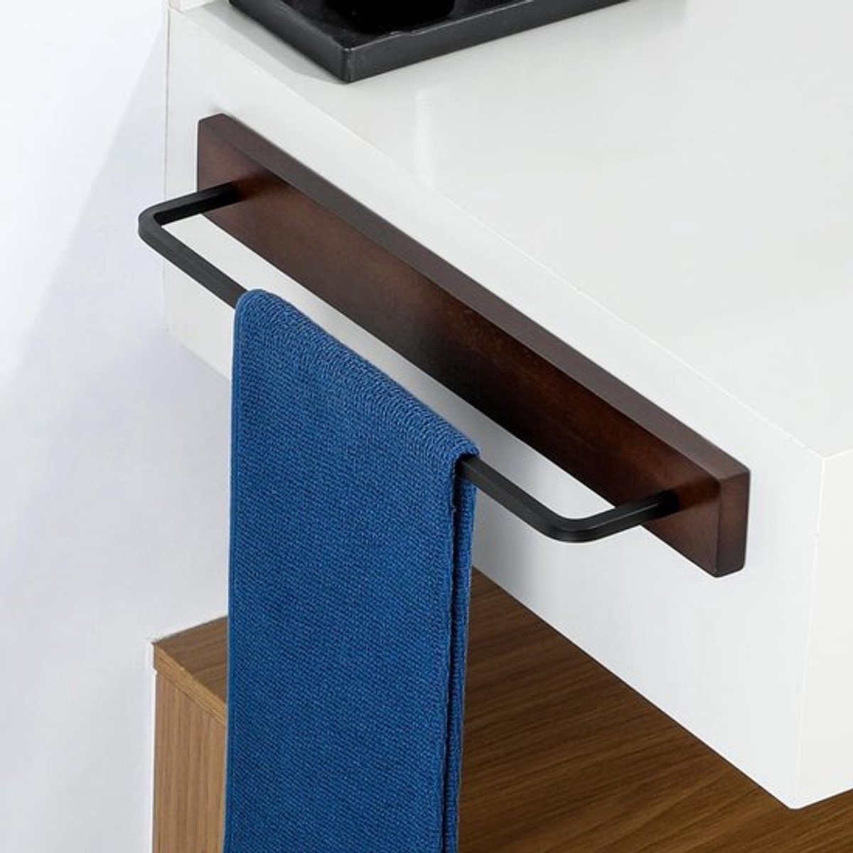 Houten Handdoekhouder zonder Boren, 40 cm, Zelfklevende Wandbeugel voor Badkamer en Keuken, Ideaal voor Handdoeken en Keukenhanddoeken