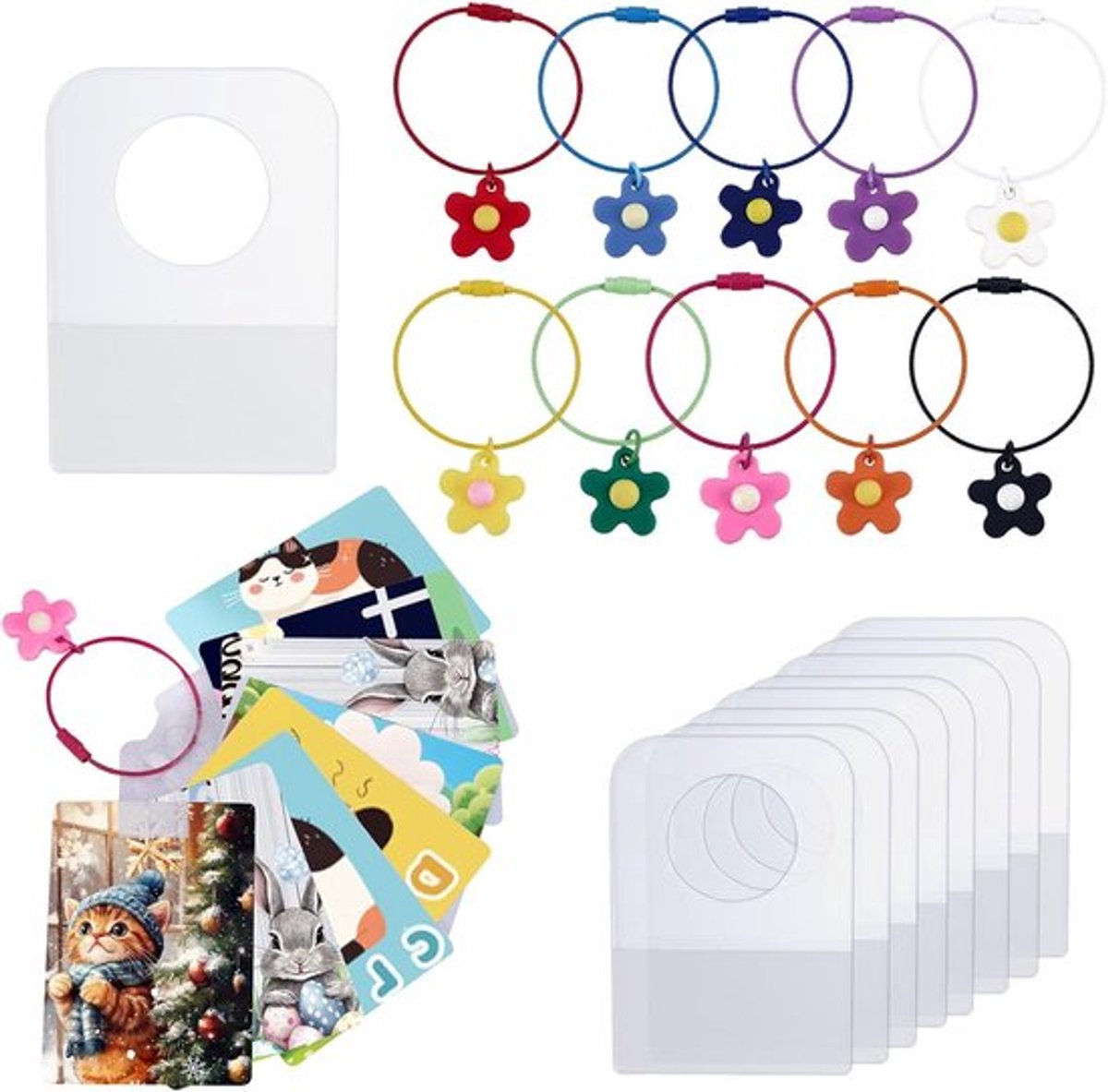 Kaartenringen en tabs voor Yoto-kaarten, organizer met 200 hechtstrips en 10 RVS-bloemringen, reisdoos voor kinderen om Yoto-accessoires op te bergen en te organiseren