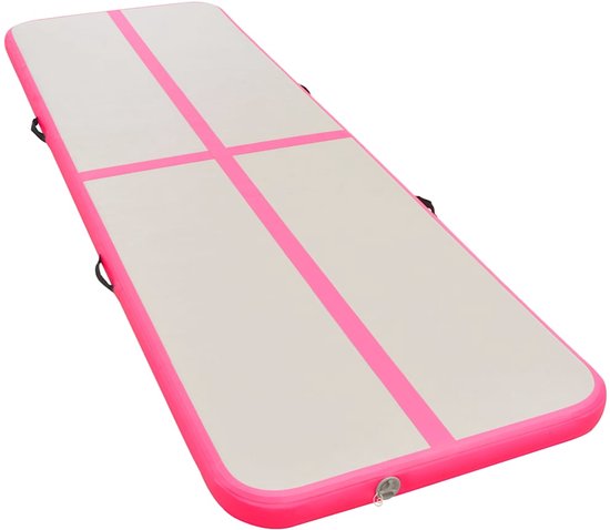 vidaXL - Gymnastiekmat - met - pomp - opblaasbaar - 300x100x10 - cm - PVC - roze van VidaXL — afbeelding 3
