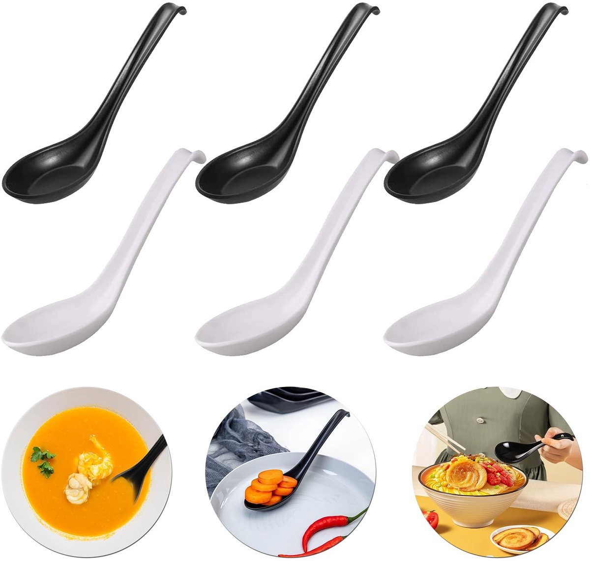 Solidchoice - Set van 6 Aziatische Soeplepels van Melamine