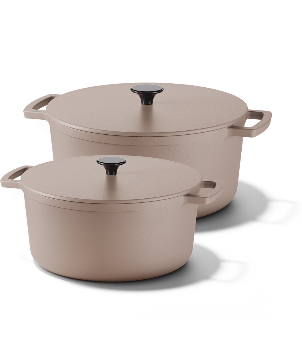 Cook & Pan - Taupe of Mind Gietijzeren Braadpannenset 2-delig - PFAS vrij - Inductie - Non stick - 25 jaar garantie - Taupe