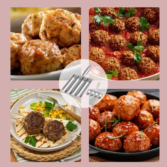 Roestvrij stalen gehaktbalvorm met 4 buizen en snijschep - Multifunctionele meatball maker voor gehaktballen, visballetjes en krabballetjes — afbeelding 4