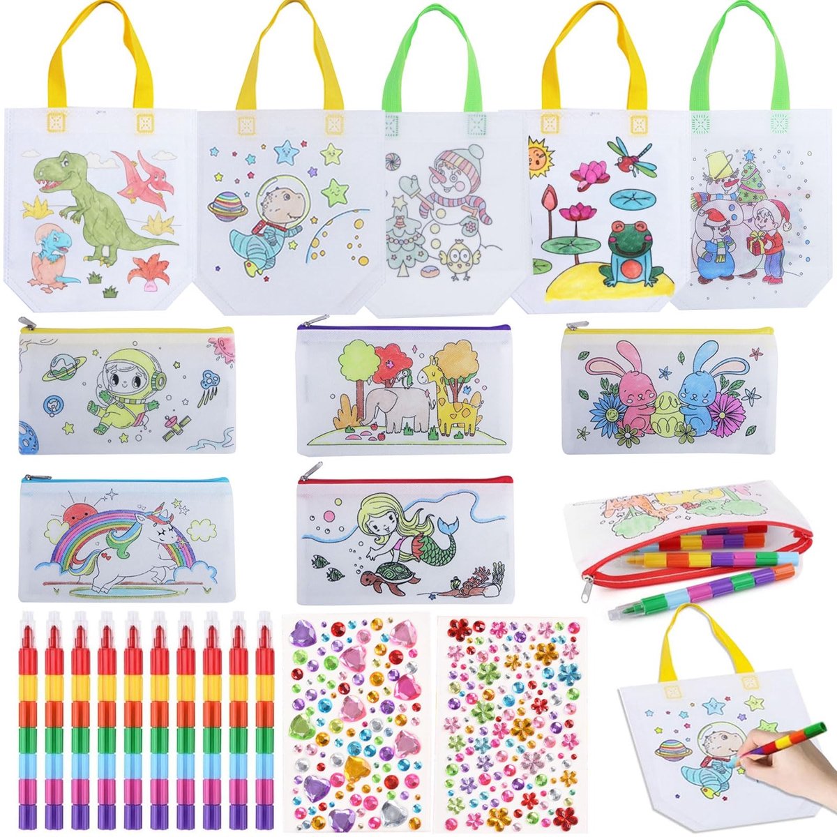 Solidchoice - Set van 22 Creatieve Verfzakken met Kleurmarkers voor Kinderen