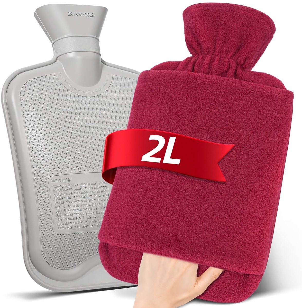 Solidchoice - Warmwaterkruik met Vlieshoes 2L voor Comfort en Warmte