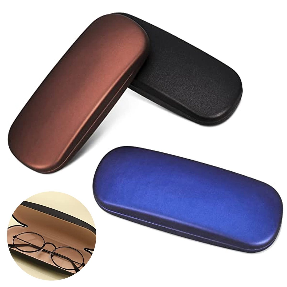 Solidchoice - Set van 3 PU Leren Zonnebril Etuis met Hard Schaal