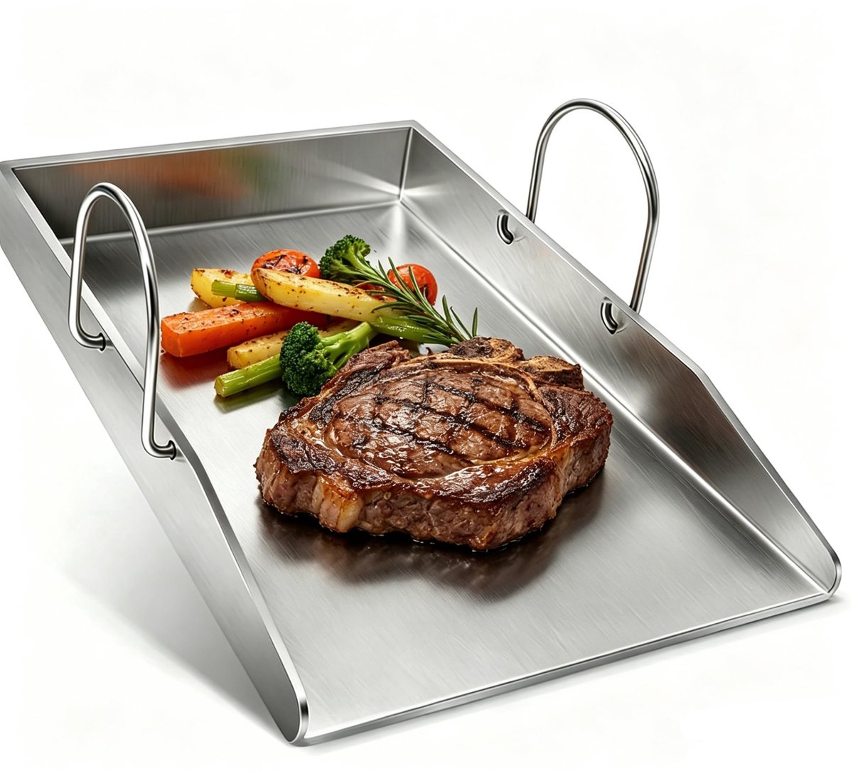 Solidchoice - Roestvrijstalen Grillplaat Plancha 40 x 30 cm voor Gas- en Houtskoolgrills