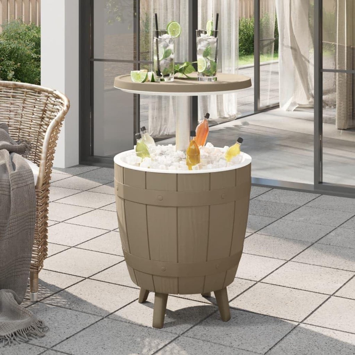 Tafel met Ijskoeler - Cocktailtafel Tuin - Dranken Koelen - 3-in-1 Multifunctioneel - 48 x 48 x 57.5 cm - Lichtbruin