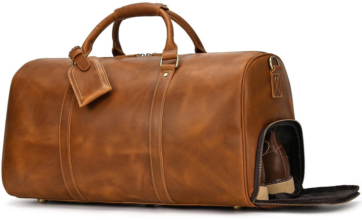 Solidchoice - Vintage Leren Weekendtas voor Mannen, Lichtbruin