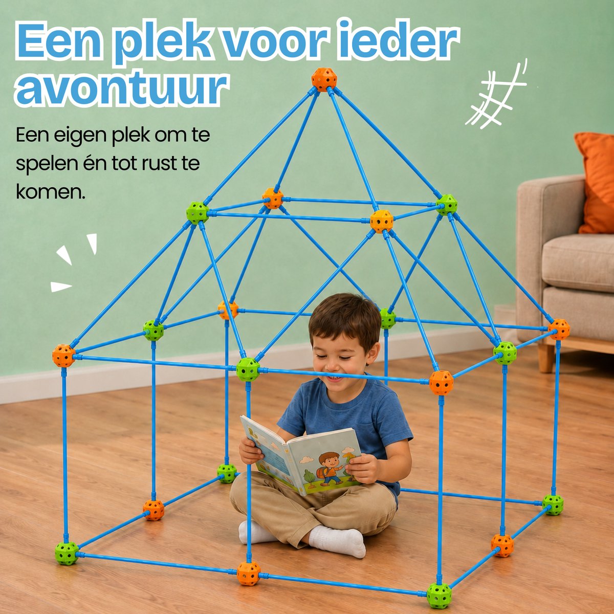 TinyPlay Fort Bouwpakket XXL 336 Onderdelen - Speelgoed 4 Jaar 5 Jaar - Kinderspeelgoed - Sensorisch Speelgoed - Bouwset Jongens Meisjes - Hut Bouwen - Speeltent -Megafort - Montessori Educatief Speelgoed - Incl. Opbergtas — afbeelding 4