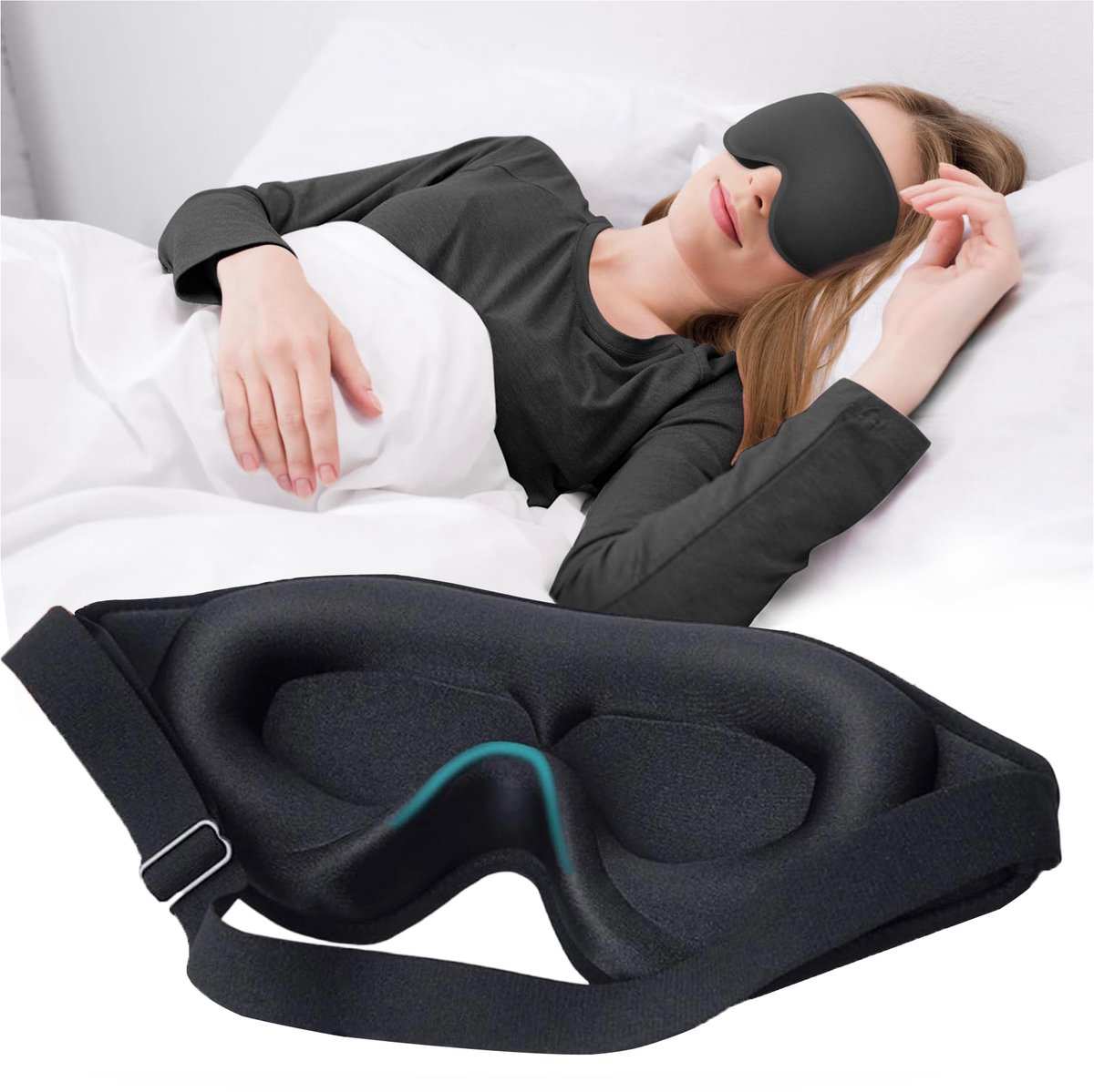 3D Slaapmasker voor Zijslapers, 100% Verduisterend Oogmasker met Traagschuim, Lichtblokkerend & Comfortabel, Verstelbare Hoofdband en Oordopjes, Slaapmasker voor Dames en Heren, Reizen en Yoga
