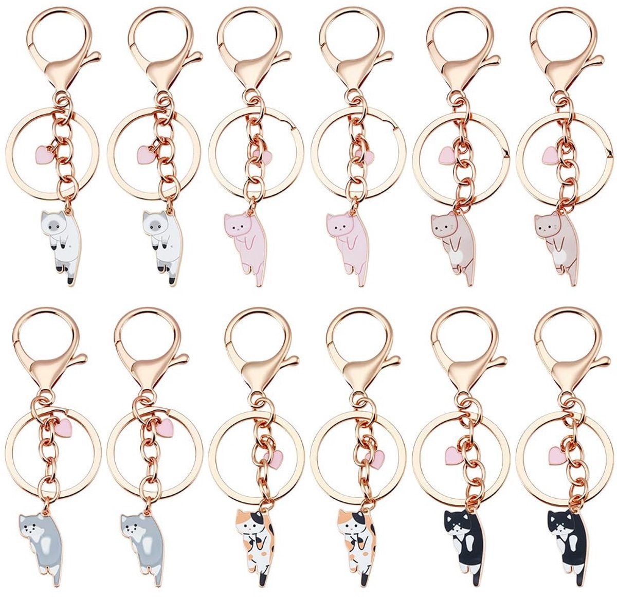 Solidchoice - Set van 12 Schattige Kat Sleutelhangers