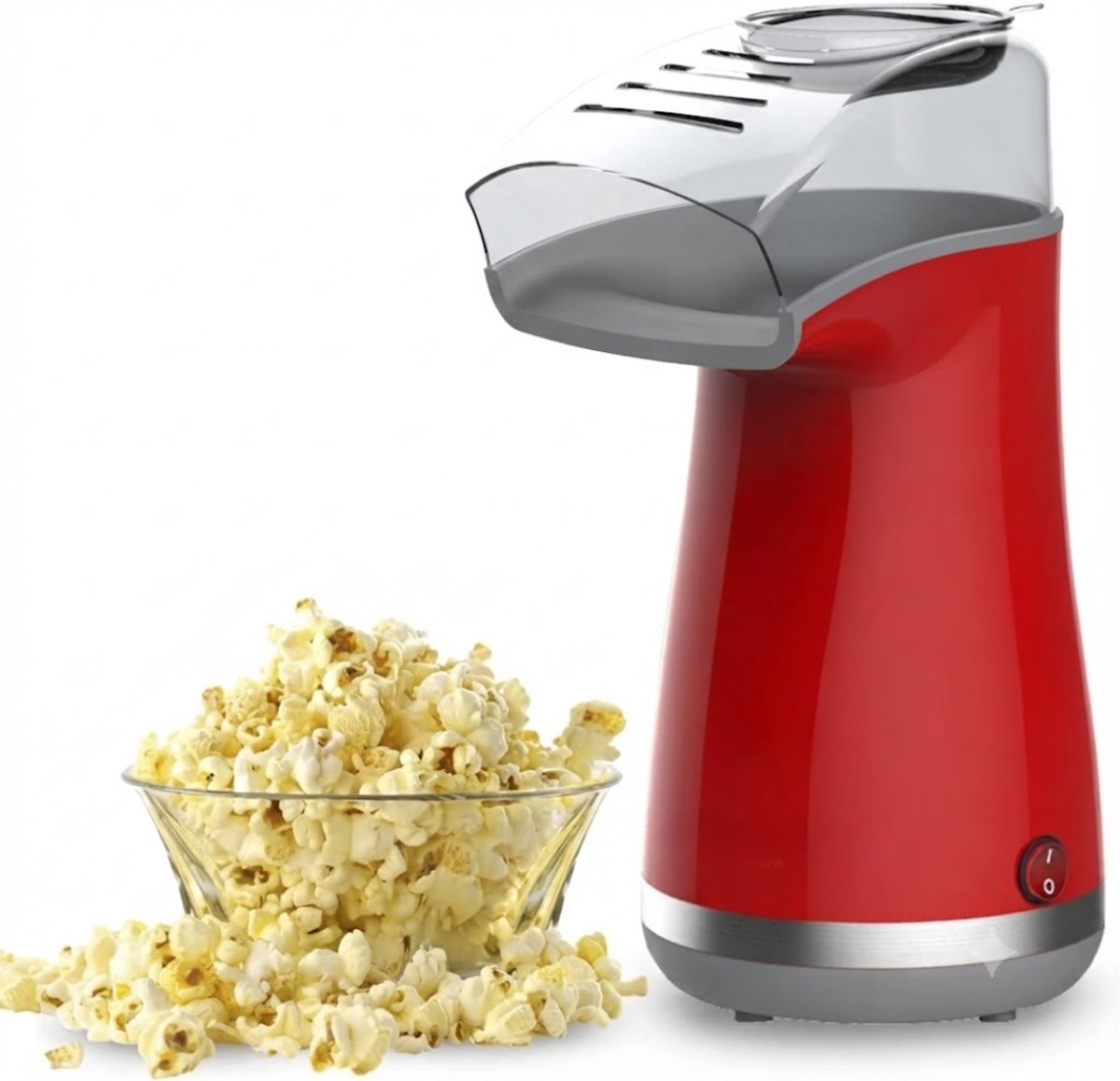 NIVA® Popcorn Machine - Capaciteit 16 Kopjes - Popcornmaker - Hete Luchtcirculatie - Rood - 29cm x 24cm x 16cm
