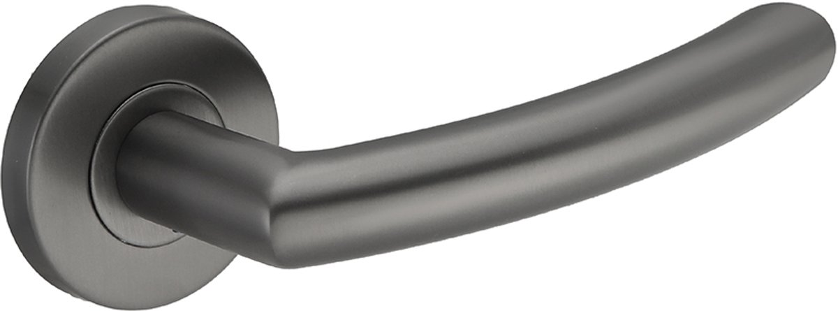 Deurkruk (2x) Luca rond 20mm haaks op rozet geborsteld gun metal PVD gecoat | Ronde deurklinken