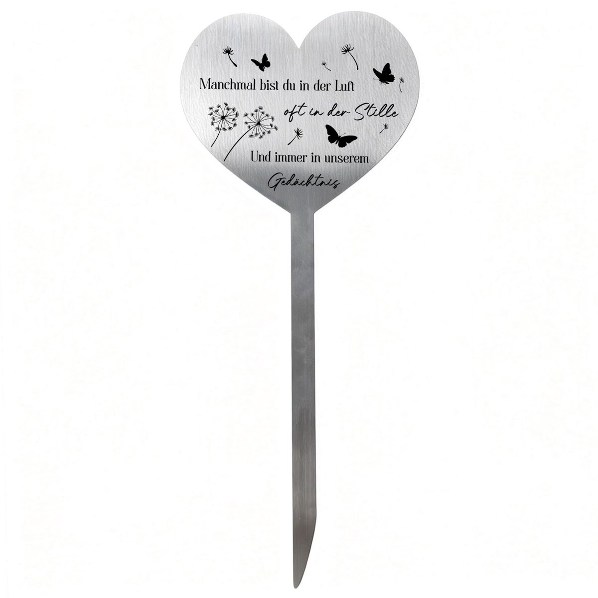 Solidchoice - Metalen Hart Grafsteker met Vlinder en Paardenbloem