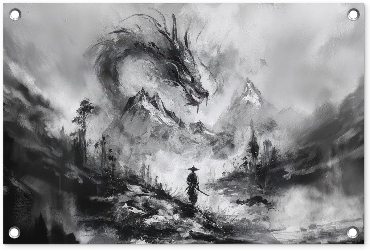 Solidchoice - MuchoWow Tuinposter - Buitenposter 60x40cm Krijger & Draak