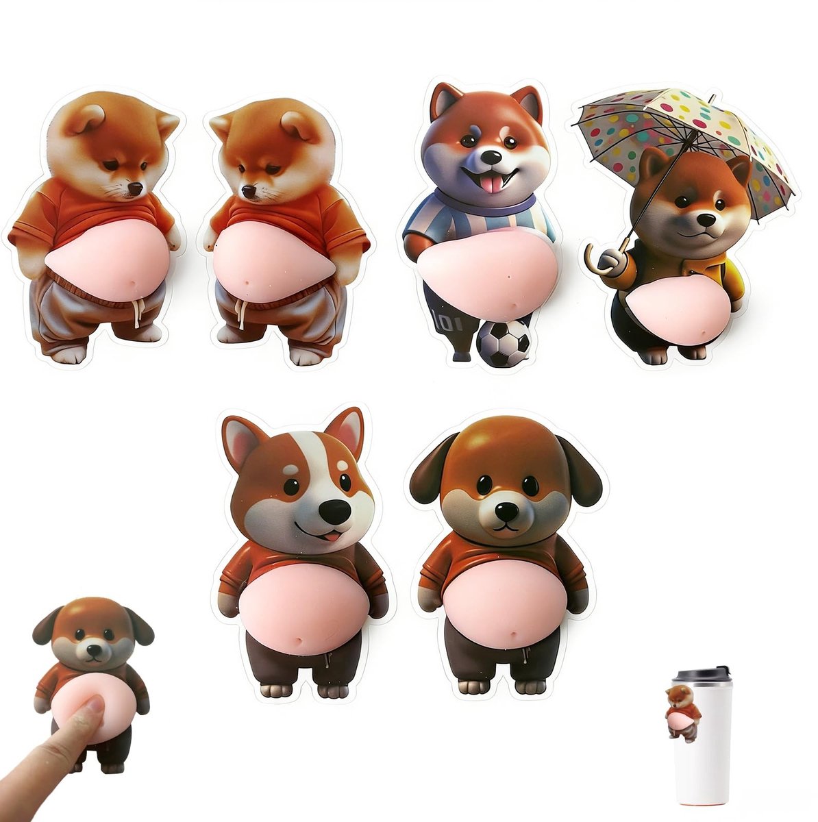 Solidchoice - 3D Shiba Inu Hondenbuikstickers, 6 Stuks Leuke Siliconen Decor