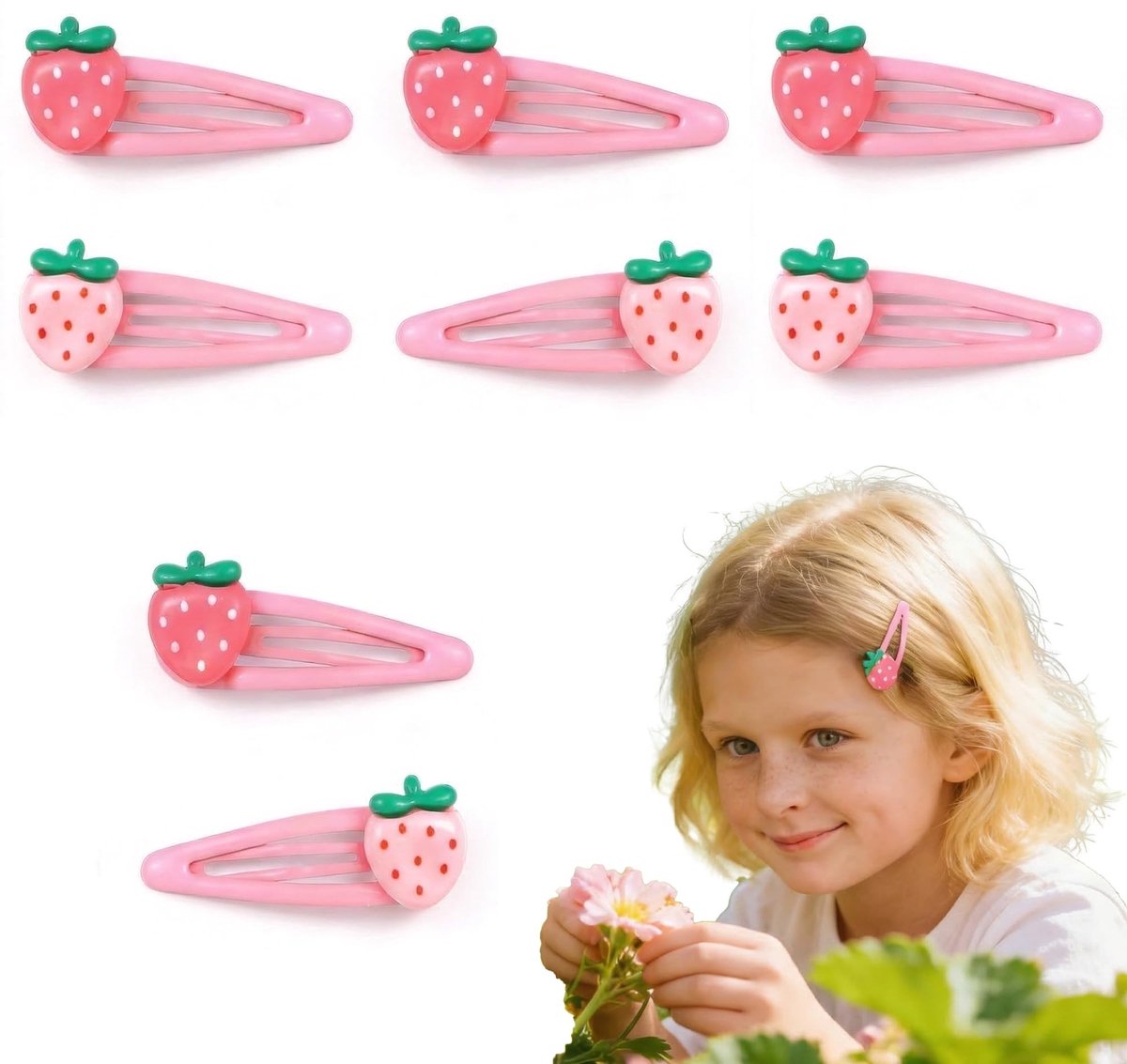 Solidchoice - Set van 8 Aardbeien Haarclips voor Meisjes en Vrouwen