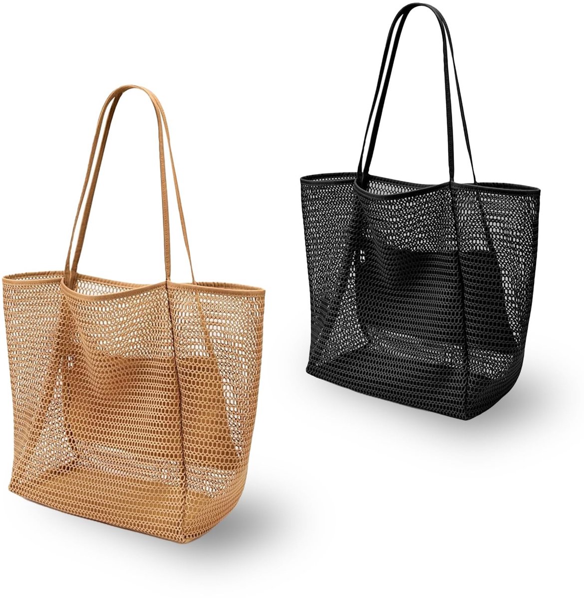 Solidchoice - 2 Stuks Opvouwbare Mesh Strandtas met Ritssluiting - Herbruikbare Boodschappentas voor Vakantie