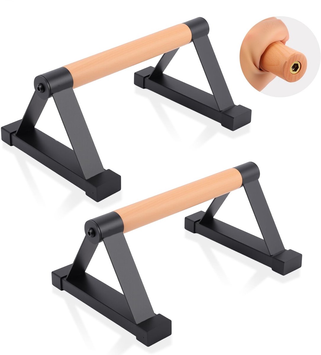 Solidchoice - Parallette Staven van Massief Hout met Stevige Metalen Houder - Ondersteunt Tot 120 kg
