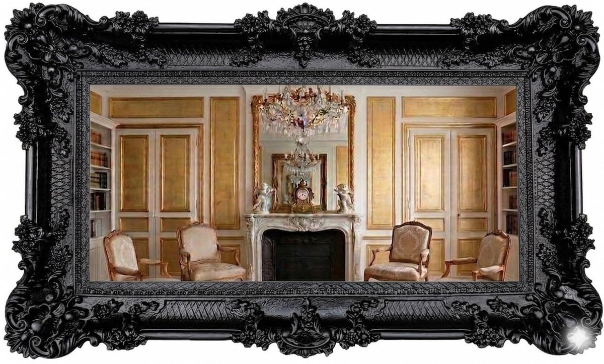 Solidchoice - Barok Wandspiegel met Ornamenten - Zwart en Antiek Zilver 96x57 cm