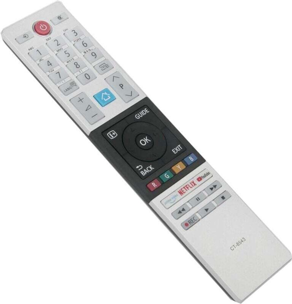 De CT-8543 is compatibel met de RC42151P 30101775 afstandsbediening voor Toshiba tv's 32W2863DG, 32W2863DA, 40L2863DG, 43V5863DG, 43B6863DG, 49L2863DG, 49U6863DG, 49V5863DG, 55V5863DG en 55U7863DA.